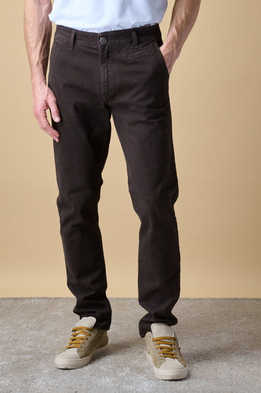 ROMA - Chino Slim in cotone Moro con salpa ricamata in tessuto V2