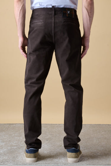 ROMA - Chino Slim in cotone Moro con salpa ricamata in tessuto V2