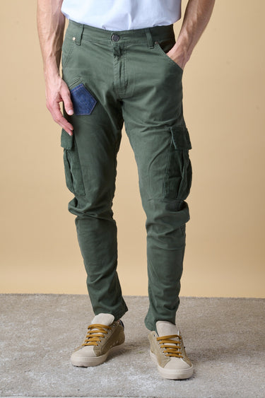 TEXAS - Cargo in cotone Verde Militare con doppia tasca in Velluto patch frontale e salpa in tessuto V2