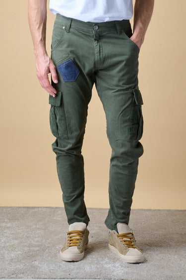 TEXAS - Cargo in cotone Verde Militare con doppia tasca in Velluto patch frontale e salpa in tessuto V2