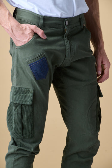TEXAS - Cargo in cotone Verde Militare con doppia tasca in Velluto patch frontale e salpa in tessuto V2