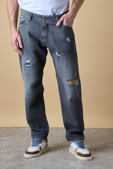 DETROIT PREMIUM - Jeans Loose Fit - Antracite con patch frontali e sul retro e salpa in doppio tessuto V2