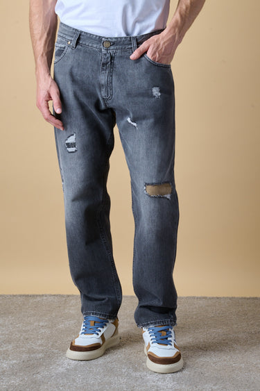DETROIT PREMIUM - Jeans Loose Fit - Antracite con patch frontali e sul retro e salpa in doppio tessuto V2