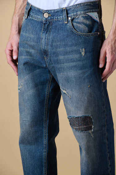 DETROIT PREMIUM - Jeans Loose Fit - Vintage Blu con patch frontali e sul retro e salpa in doppio tessuto V2