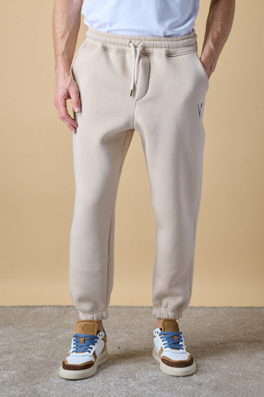 Pantalone Slim in Felpa Sabbia con ricamo frontale e patch ricamata sul retro