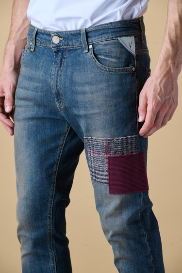 TOKYO - Jeans Slim Fit - Vintage Blu con Taschino, Doppia Patch frontale e salpa ricamata in doppio tessuto V2