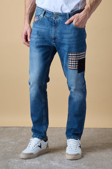 TOKYO - Jeans Slim Fit - Blu con Taschino, Doppia Patch frontale e salpa ricamata in doppio tessuto V2