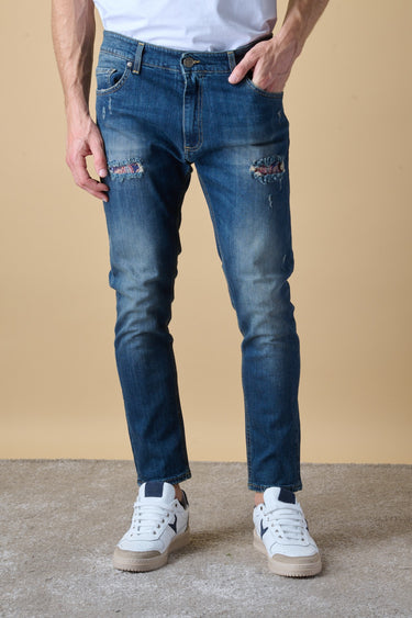 LONDON - Jeans Slim Fit - Vintage Blu con doppia Patch frontale e Tasca in tessuto V2