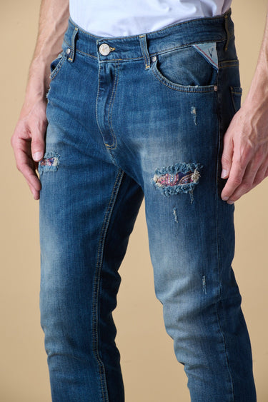LONDON - Jeans Slim Fit - Vintage Blu con doppia Patch frontale e Tasca in tessuto V2