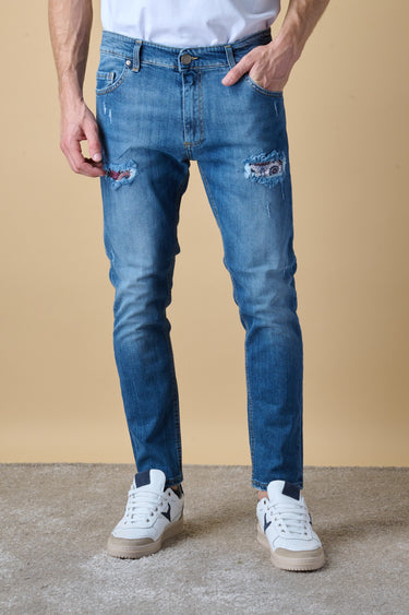 LONDON - Jeans Slim Fit - Blu con doppia Patch frontale e Tasca in tessuto V2
