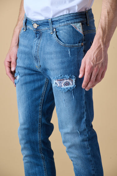 LONDON - Jeans Slim Fit - Blu con doppia Patch frontale e Tasca in tessuto V2