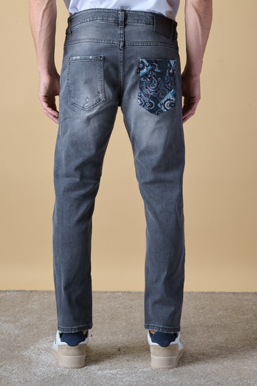 LONDON - Jeans Slim Fit - Antracite con doppia Patch frontale e Tasca in tessuto V2