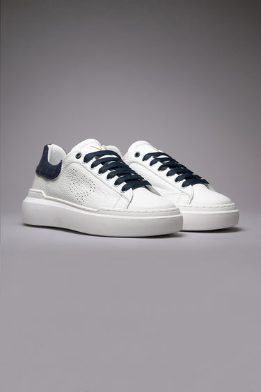 HAMMER - Sneakers a suola alta in pelle martellata con retro in tessuto Gessato Blu e lacci Blu