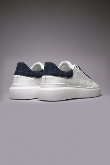 HAMMER - Sneakers a suola alta in pelle martellata con retro in tessuto Gessato Blu e lacci Blu