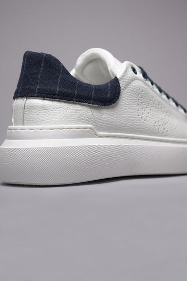 HAMMER - Sneakers a suola alta in pelle martellata con retro in tessuto Gessato Blu e lacci Blu