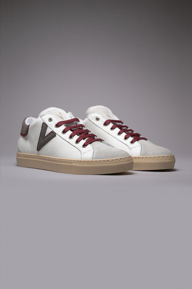 OLYMPIC V - Low-top sneakers in hammered leather with two-tone anthracite and burgundy insert and back