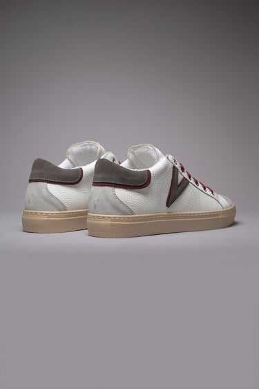 OLYMPIC V - Low-top sneakers in hammered leather with two-tone anthracite and burgundy insert and back