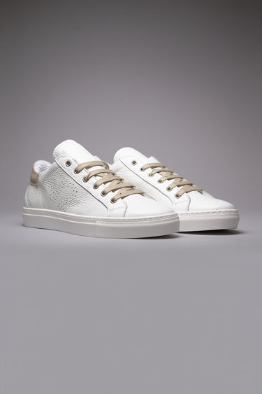 TENNIS - Low-top sneakers in white with sand herringbone fabric backing