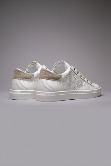 TENNIS - Low-top sneakers in white with sand herringbone fabric backing