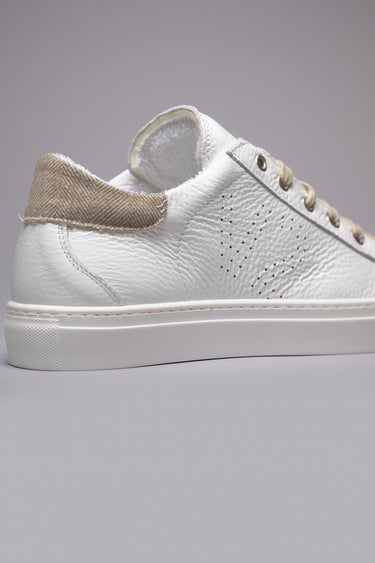 TENNIS - Low-top sneakers in white with sand herringbone fabric backing