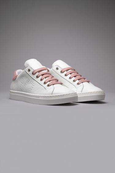 TENNIS - White low sole sneakers with Powder Pink back and laces