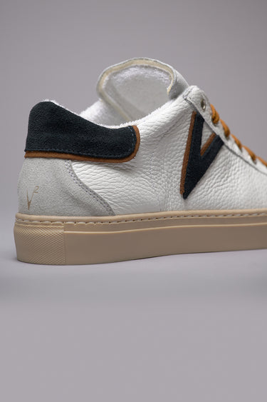 OLYMPIC V - Low-top sneakers in hammered leather with two-tone blue and leather insert and back