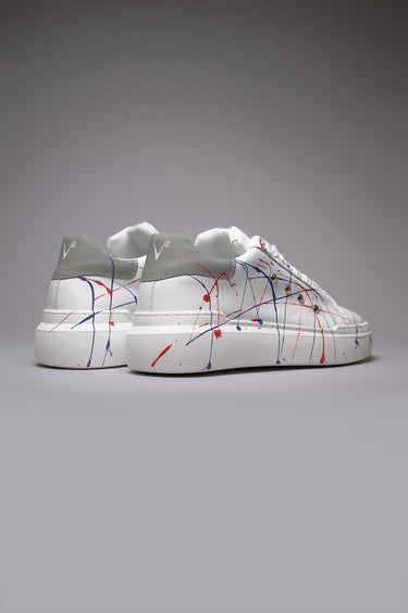 VEGA - Grey retro high-top sneakers with studs and paint splashes