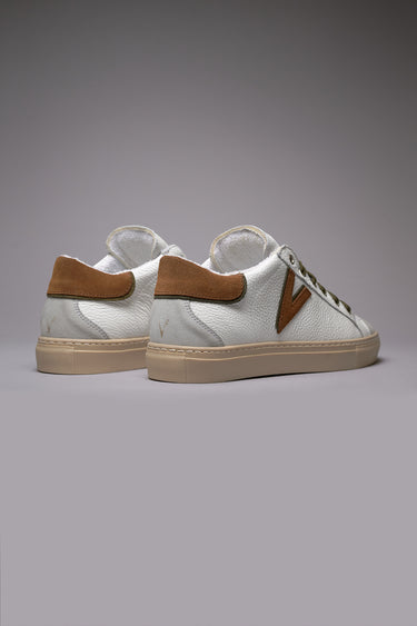 OLYMPIC V - Low-top sneakers in hammered leather with two-tone leather and military green insert and back