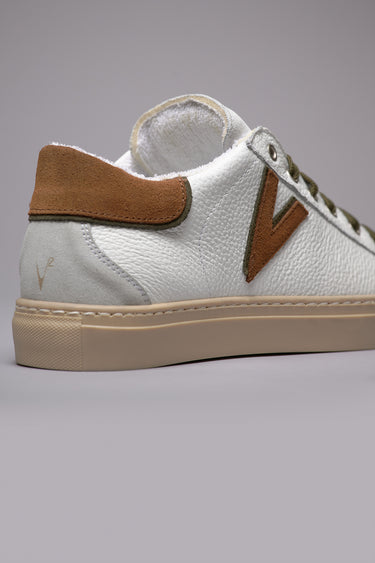 OLYMPIC V - Low-top sneakers in hammered leather with two-tone leather and military green insert and back