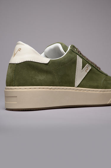 SUÈDE - Sneakers in pelle scamosciata Verde Militare con inserti e retro Bianco