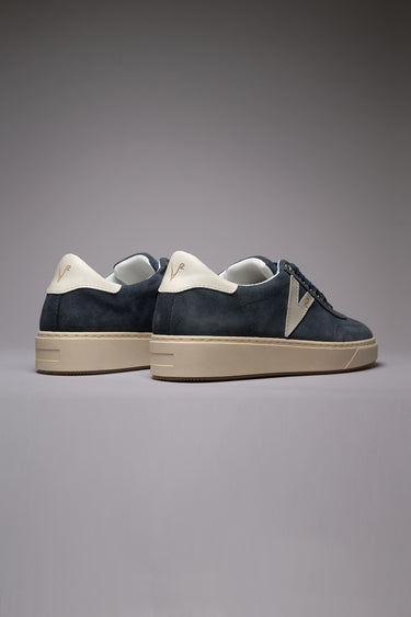 SUÈDE - Blue suede sneakers with white inserts and back