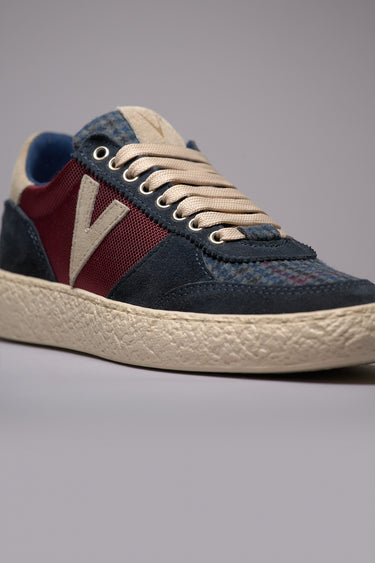 ATENA - Sneakers a suola bassa in pelle scamosciata Blu con inserti in tessuto V2