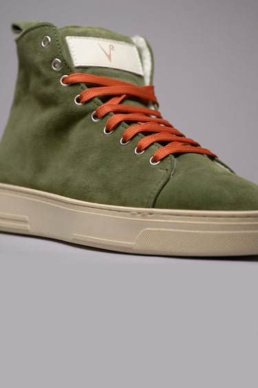 TEDDY - Military Green Suede Ankle Boot with Orange Laces