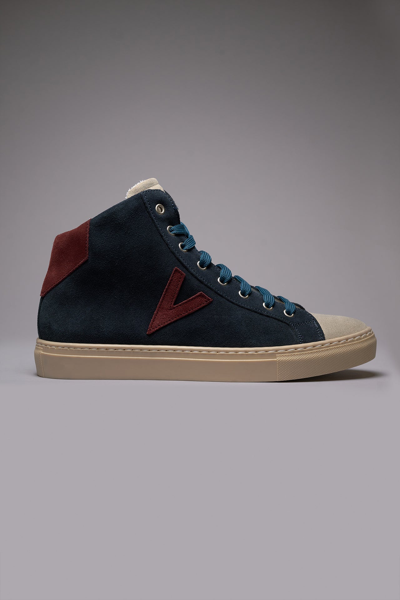 OLYMPIC MID- Sneakers alte Blu con retro e inserto Bordeaux