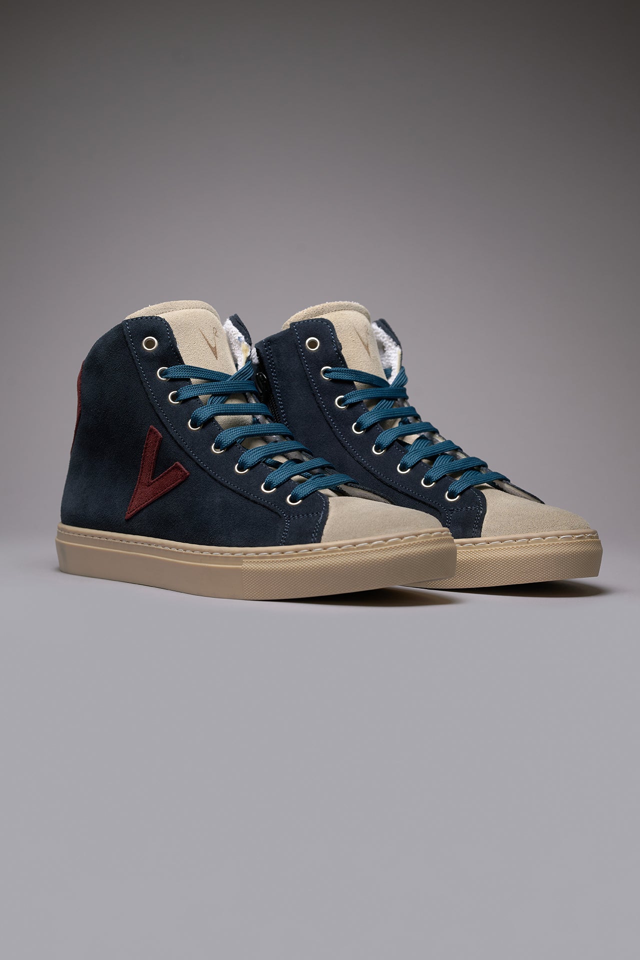 OLYMPIC MID- Sneakers alte Blu con retro e inserto Bordeaux