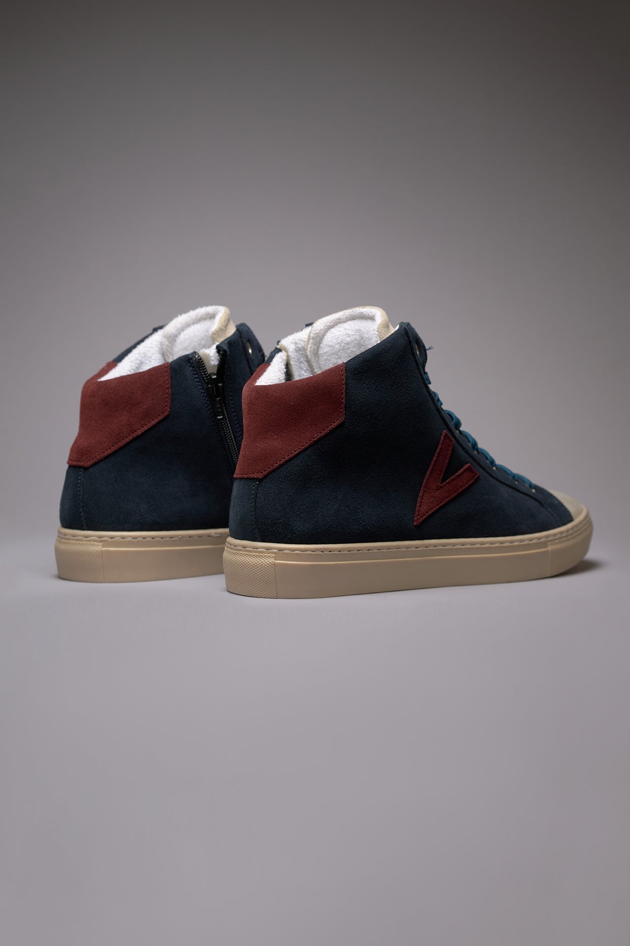 OLYMPIC MID- Sneakers alte Blu con retro e inserto Bordeaux