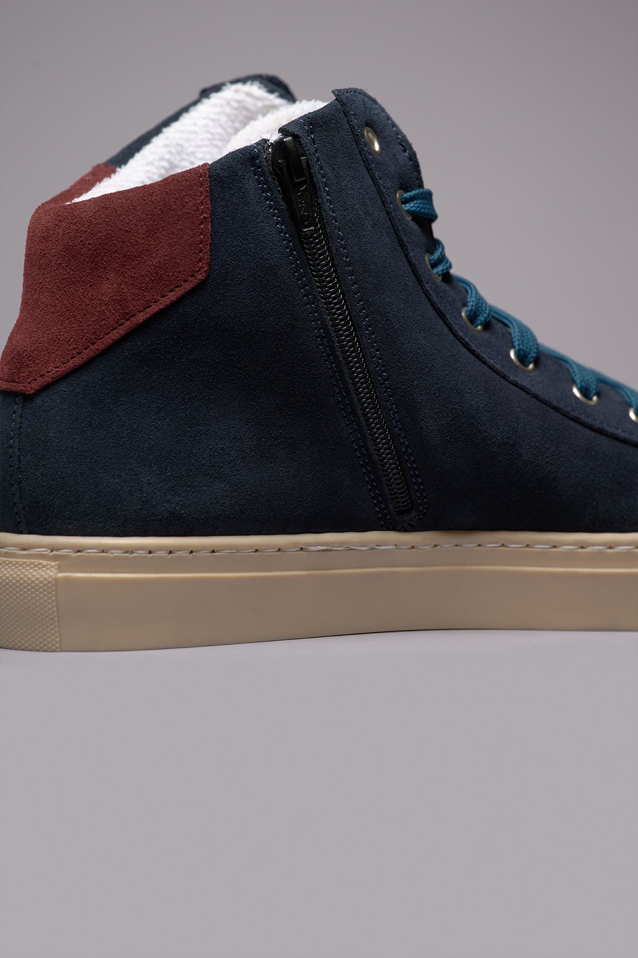 OLYMPIC MID- Sneakers alte Blu con retro e inserto Bordeaux