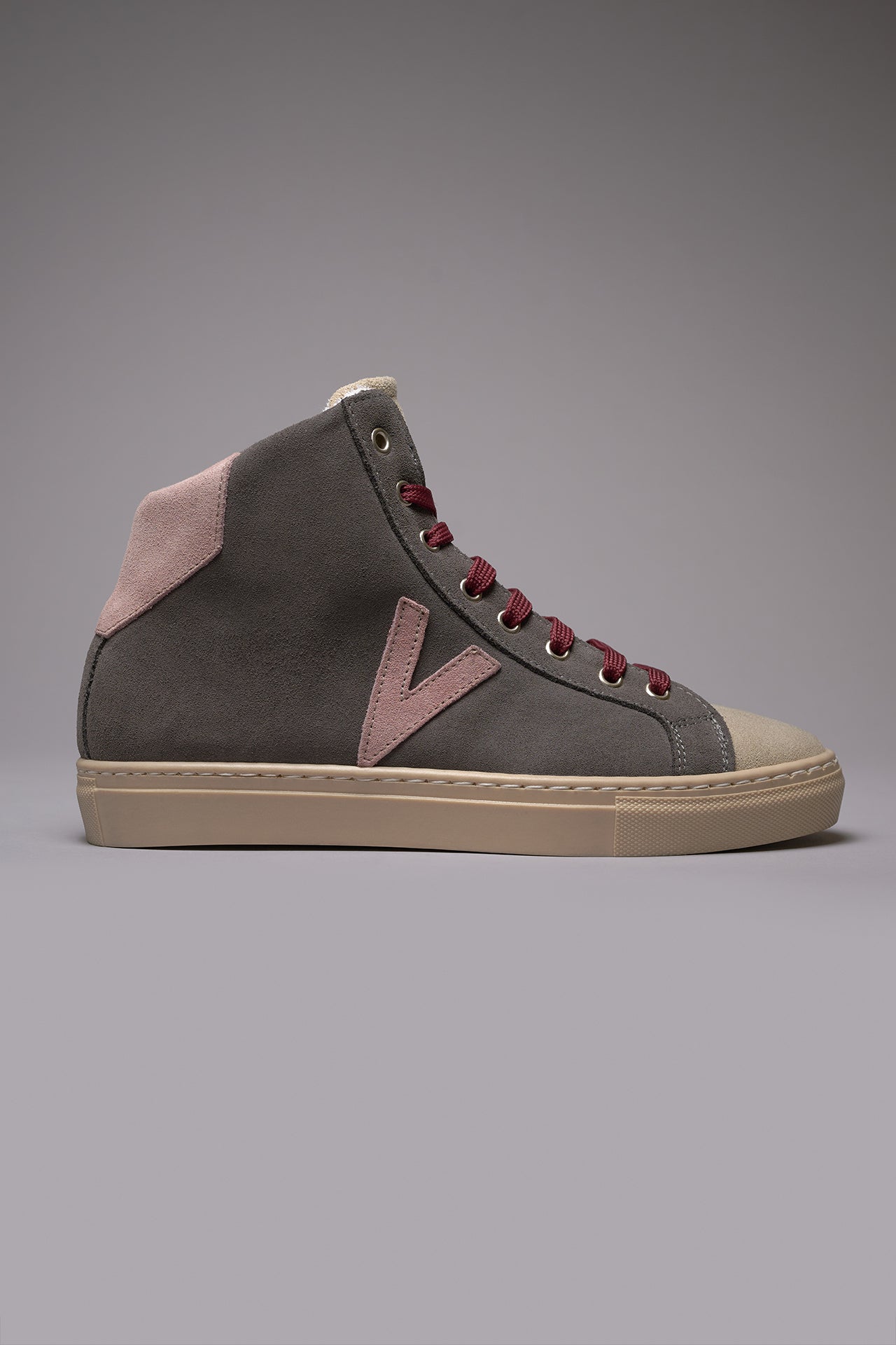 OLYMPIC MID- Sneakers alte Grigio Antracite con retro e inserto Rosa