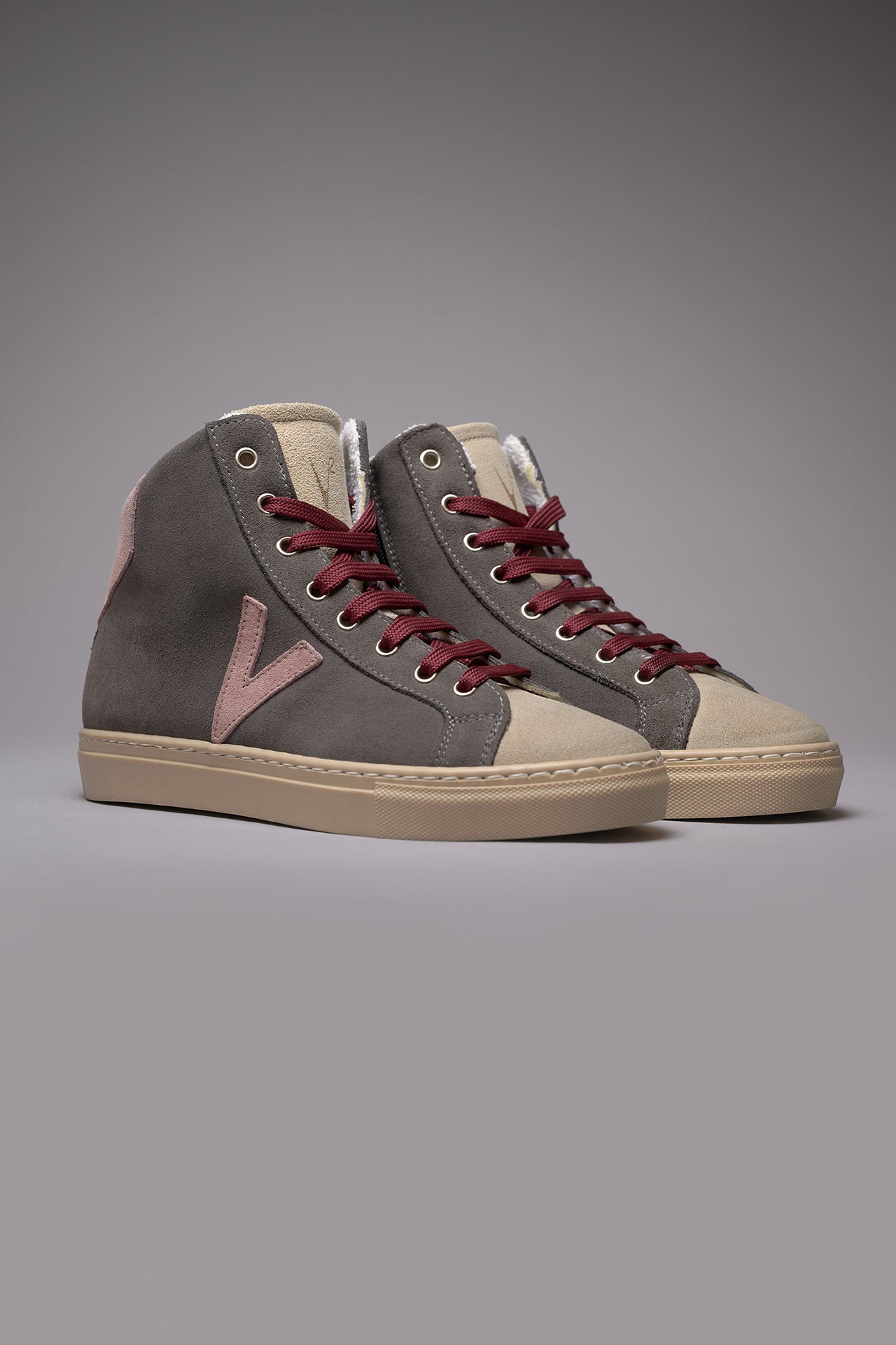 OLYMPIC MID- Sneakers alte Grigio Antracite con retro e inserto Rosa