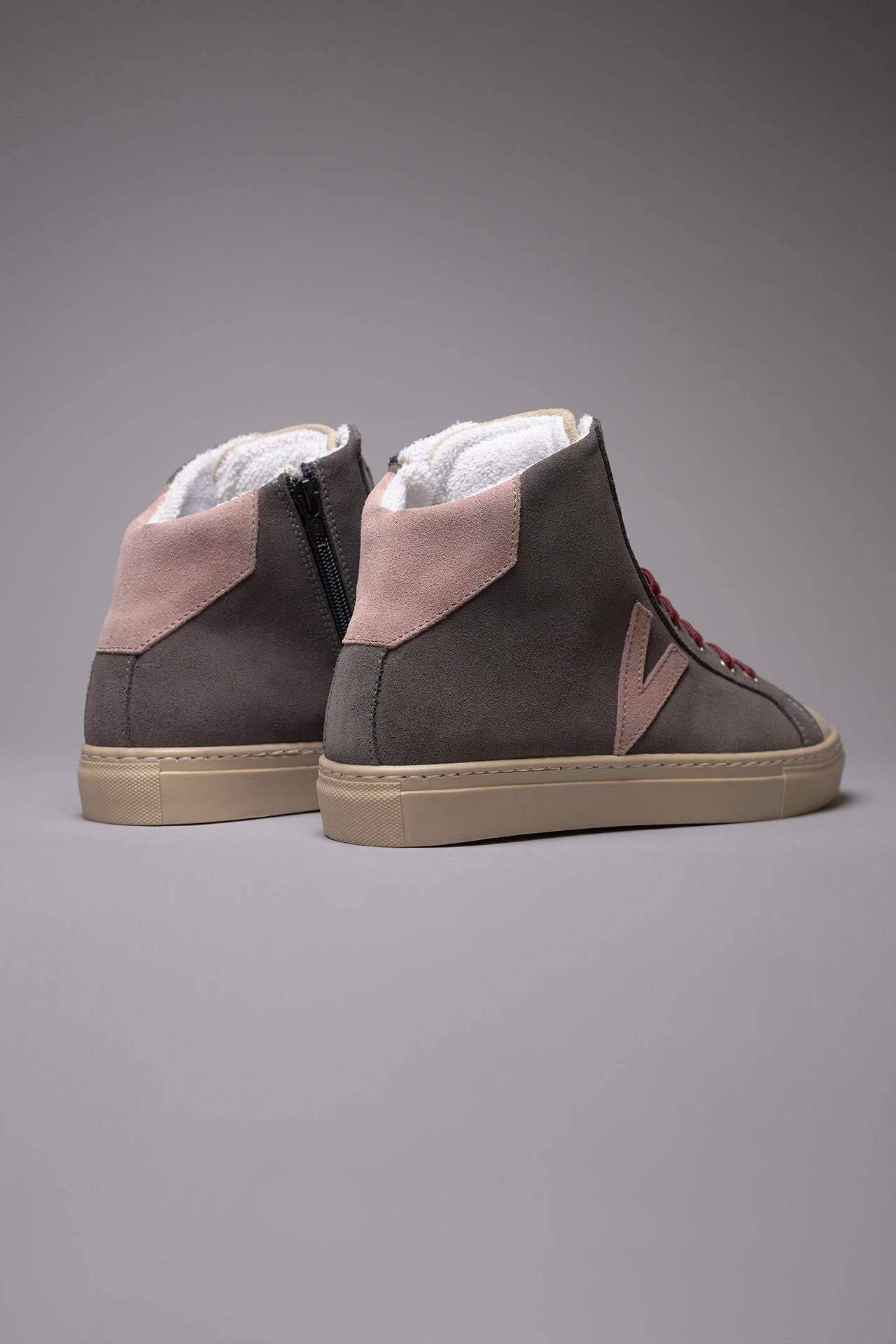 OLYMPIC MID- Sneakers alte Grigio Antracite con retro e inserto Rosa