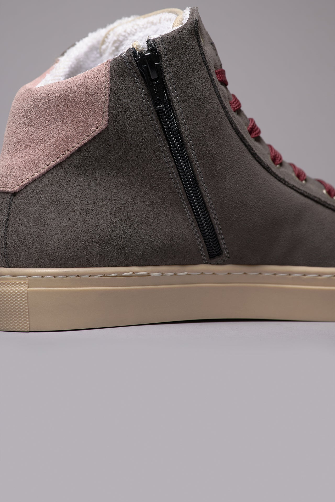 OLYMPIC MID- Sneakers alte Grigio Antracite con retro e inserto Rosa