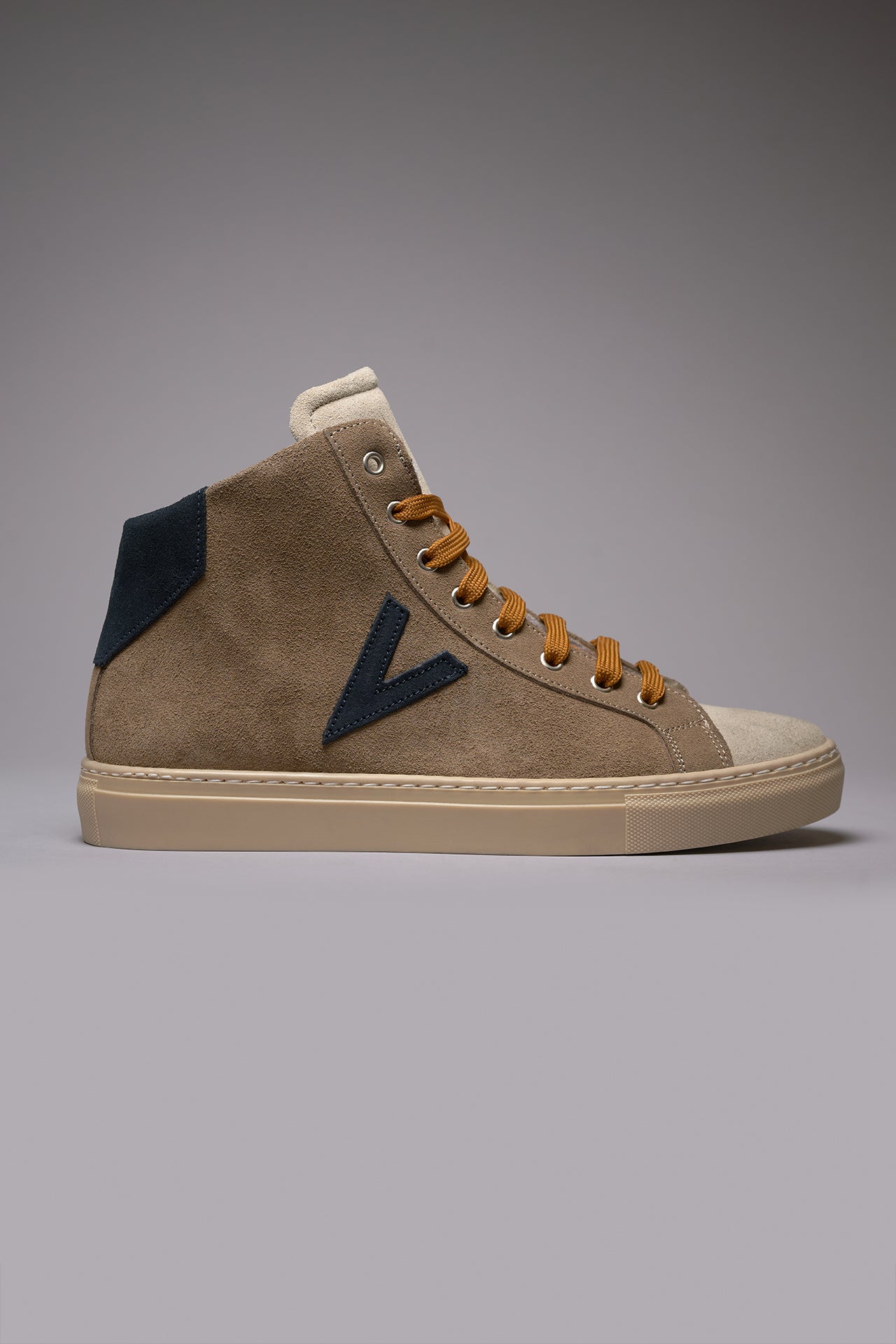 OLYMPIC MID- Sneakers alte Tortora con retro e inserto Blu