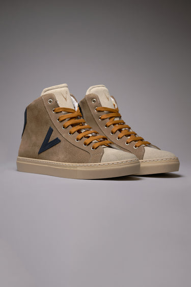 OLYMPIC MID- Sneakers alte Tortora con retro e inserto Blu