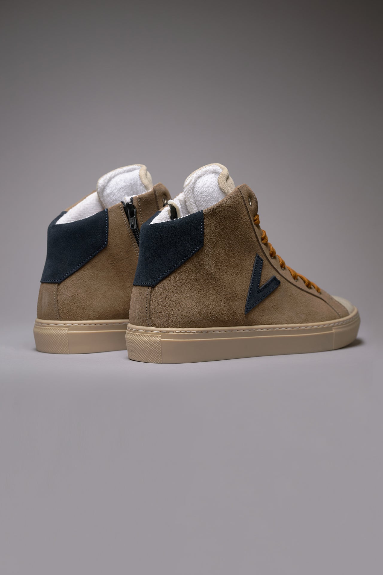 OLYMPIC MID- Sneakers alte Tortora con retro e inserto Blu