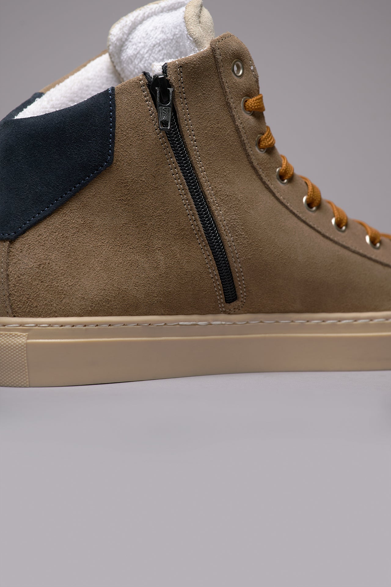 OLYMPIC MID- Sneakers alte Tortora con retro e inserto Blu