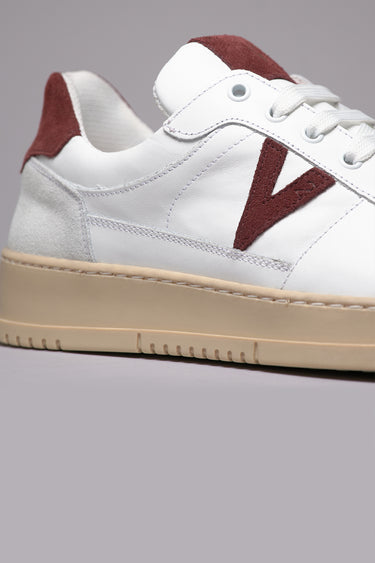 COLLEGE - Sneakers Bianca con retro e inserto scamosciato Bordeaux
