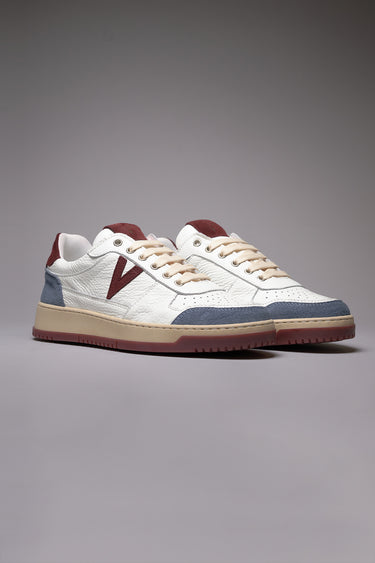 COLLEGE - White sneakers with Bicolor Bordeaux and Jeans inserts and sole