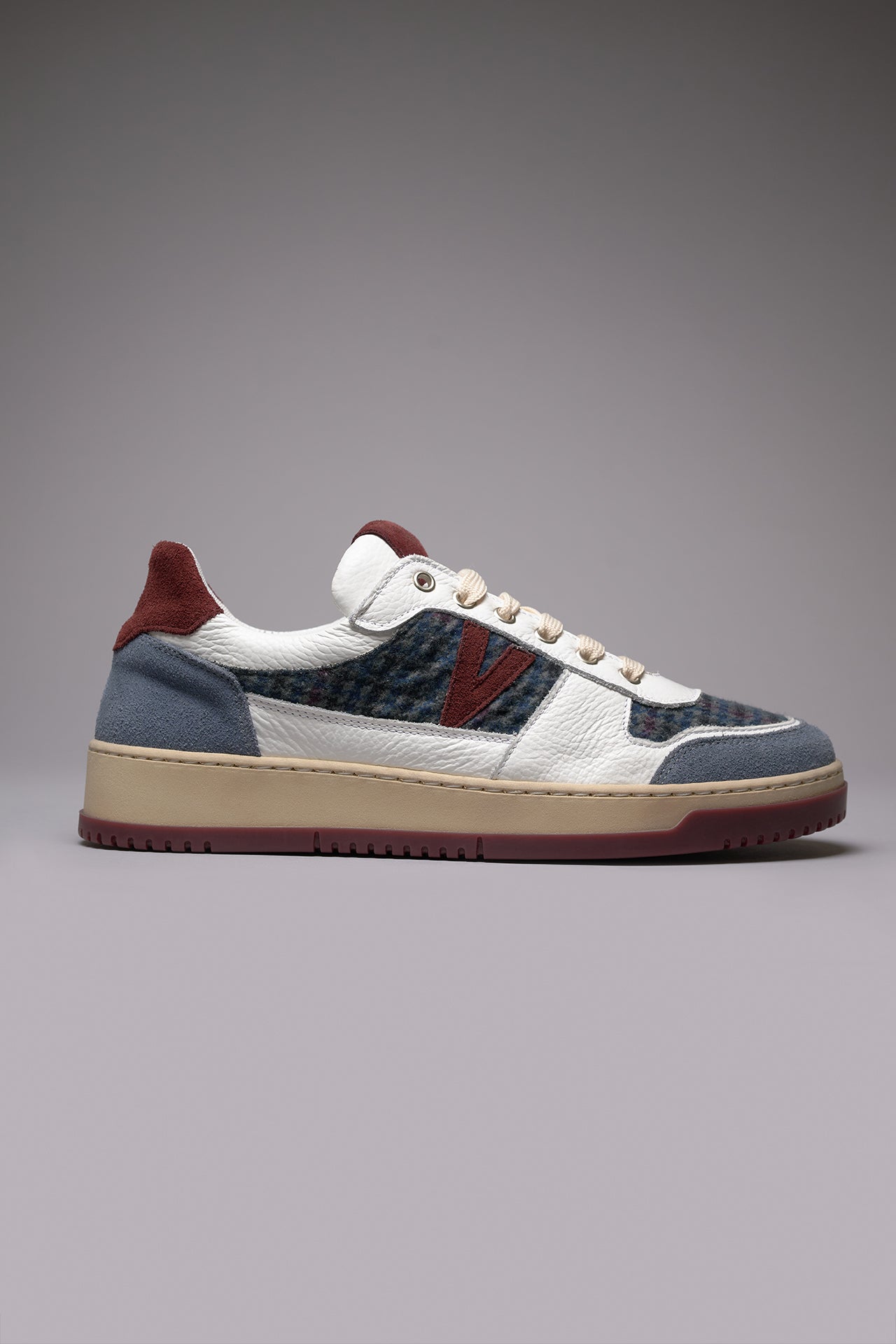 COLLEGE - Sneakers Bicolor Bordeaux e Jeans con inserti in tessuto V2