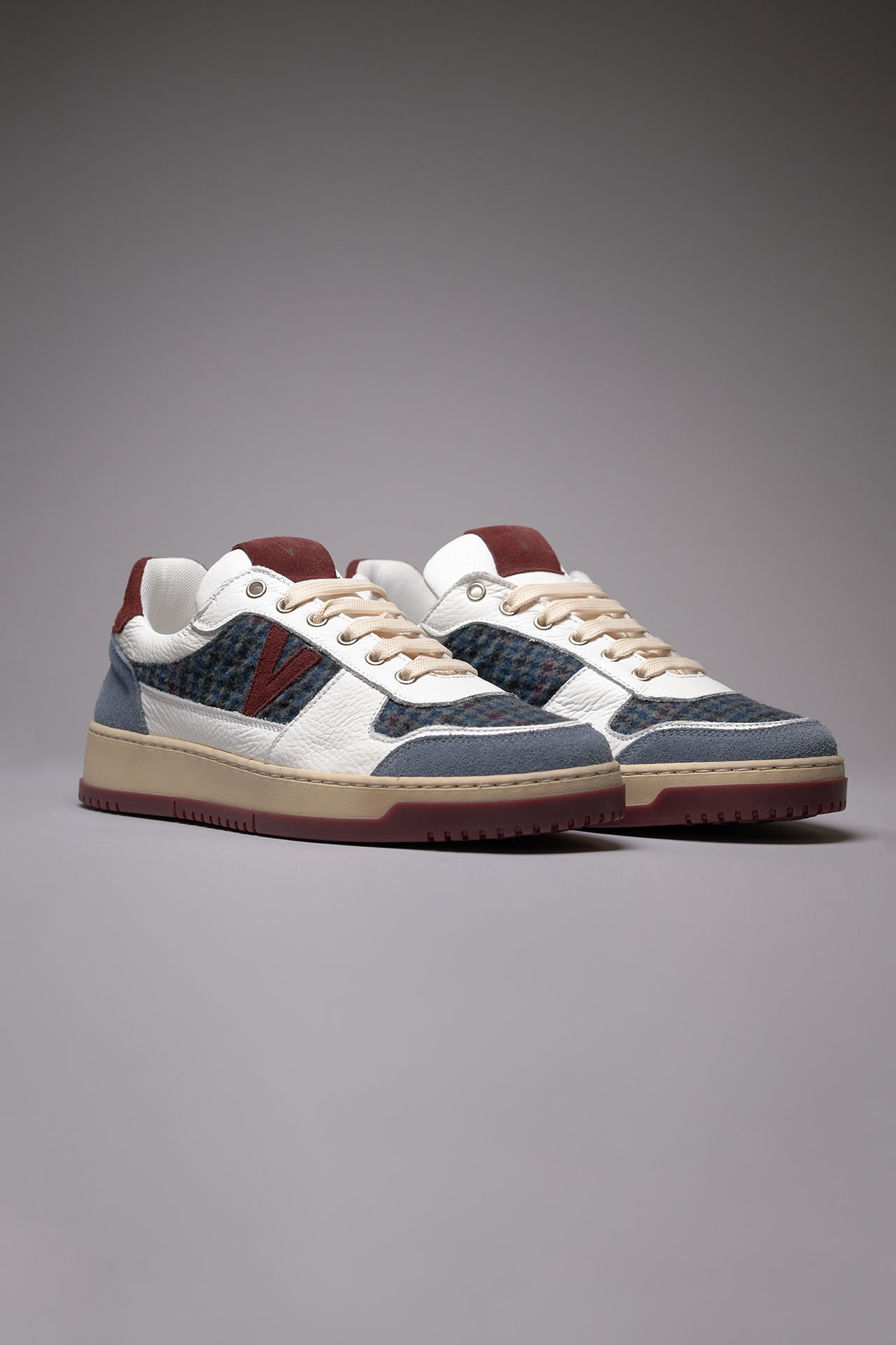 COLLEGE - Sneakers Bicolor Bordeaux e Jeans con inserti in tessuto V2