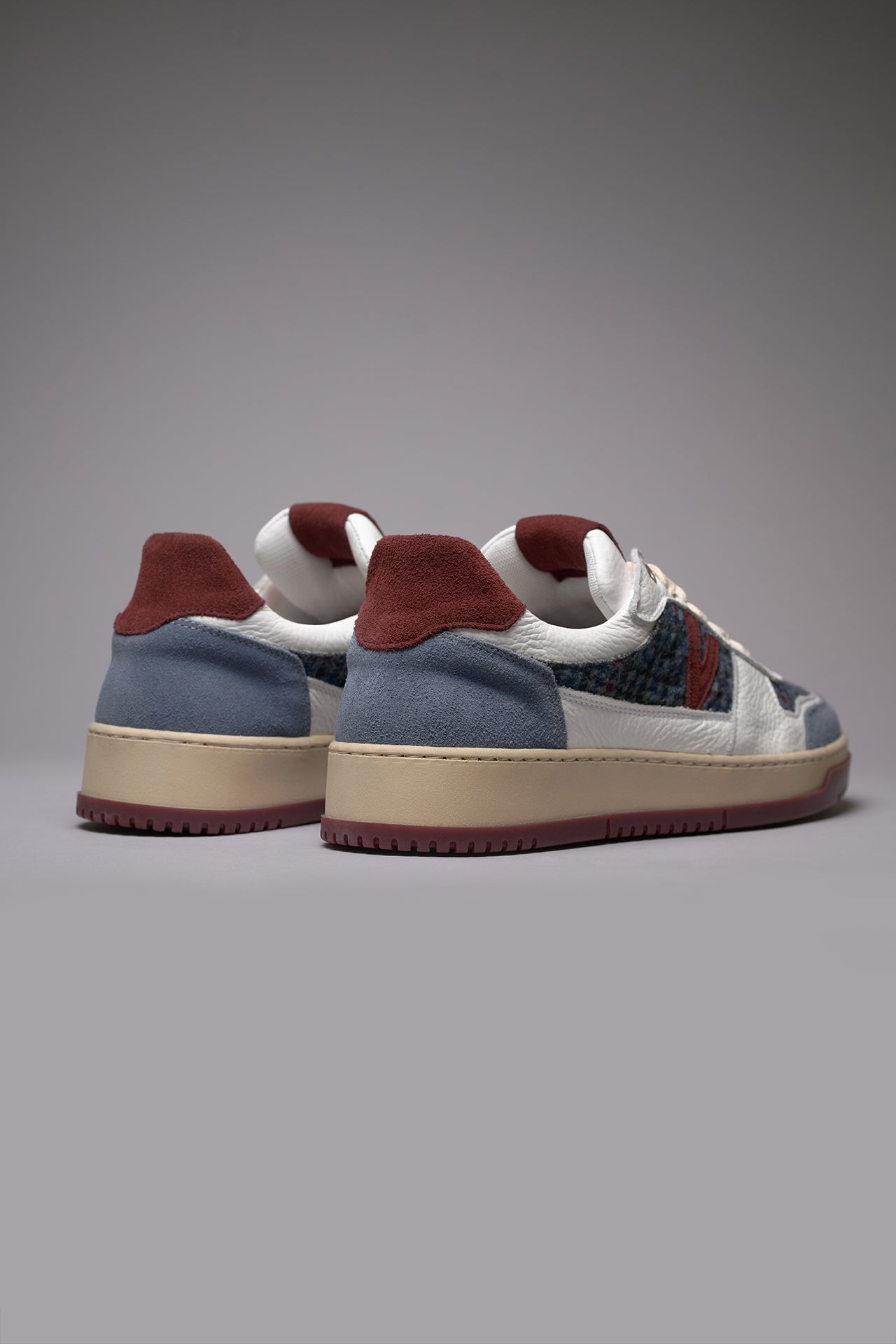 COLLEGE - Sneakers Bicolor Bordeaux e Jeans con inserti in tessuto V2